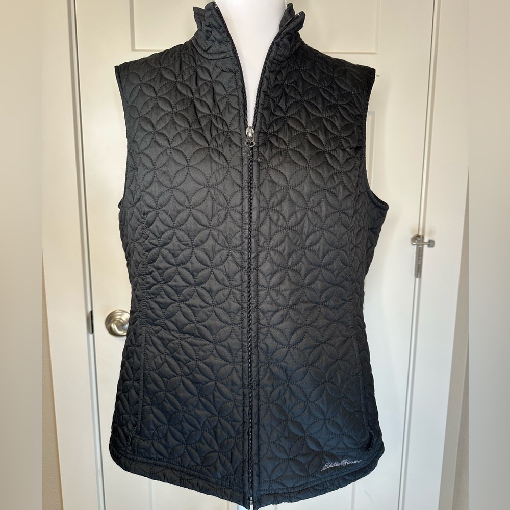 Eddie Bauer Quilted Vest Women’s Large Black Lightweight Zip‎ Up